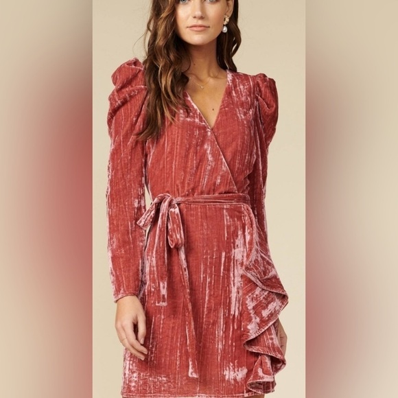 ADELYN RAE Priscilla Wrap Dress Faux Wrap Velvet Minidress - Picture 7 of 10